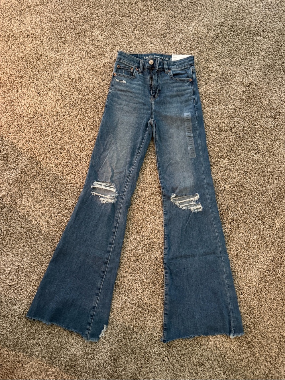 American Eagle Outfitters Women's Distressed Flare Jeans - Blue